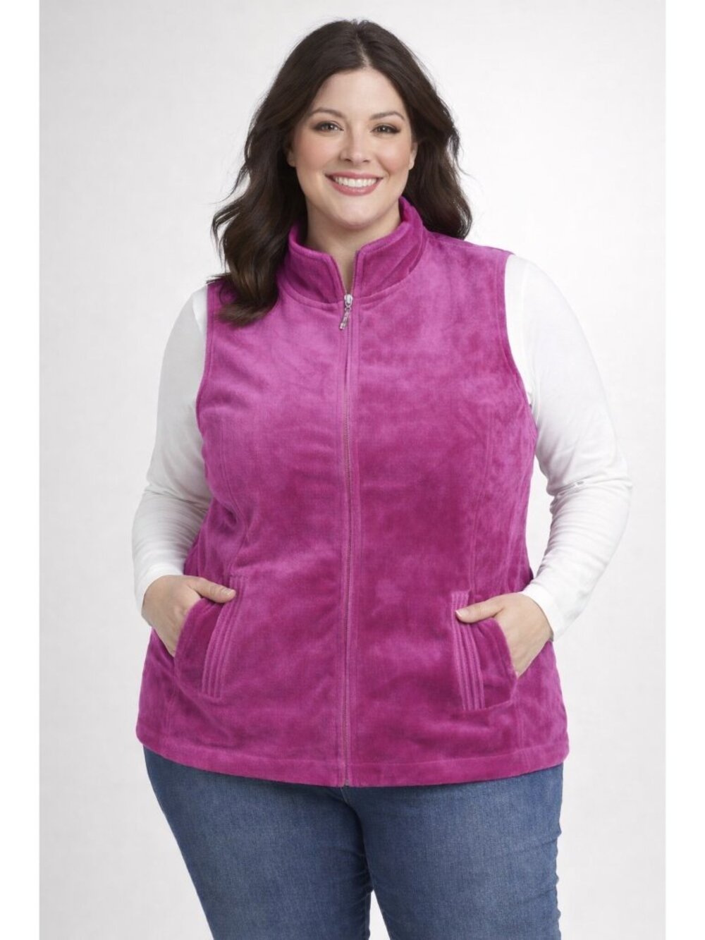 White Stag Vest XL Magenta Velour Zip Mock Neck Sleeveless Jacket Y2K Activewear